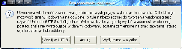 Ostrzeżenie o niemożności zakodowania znaków